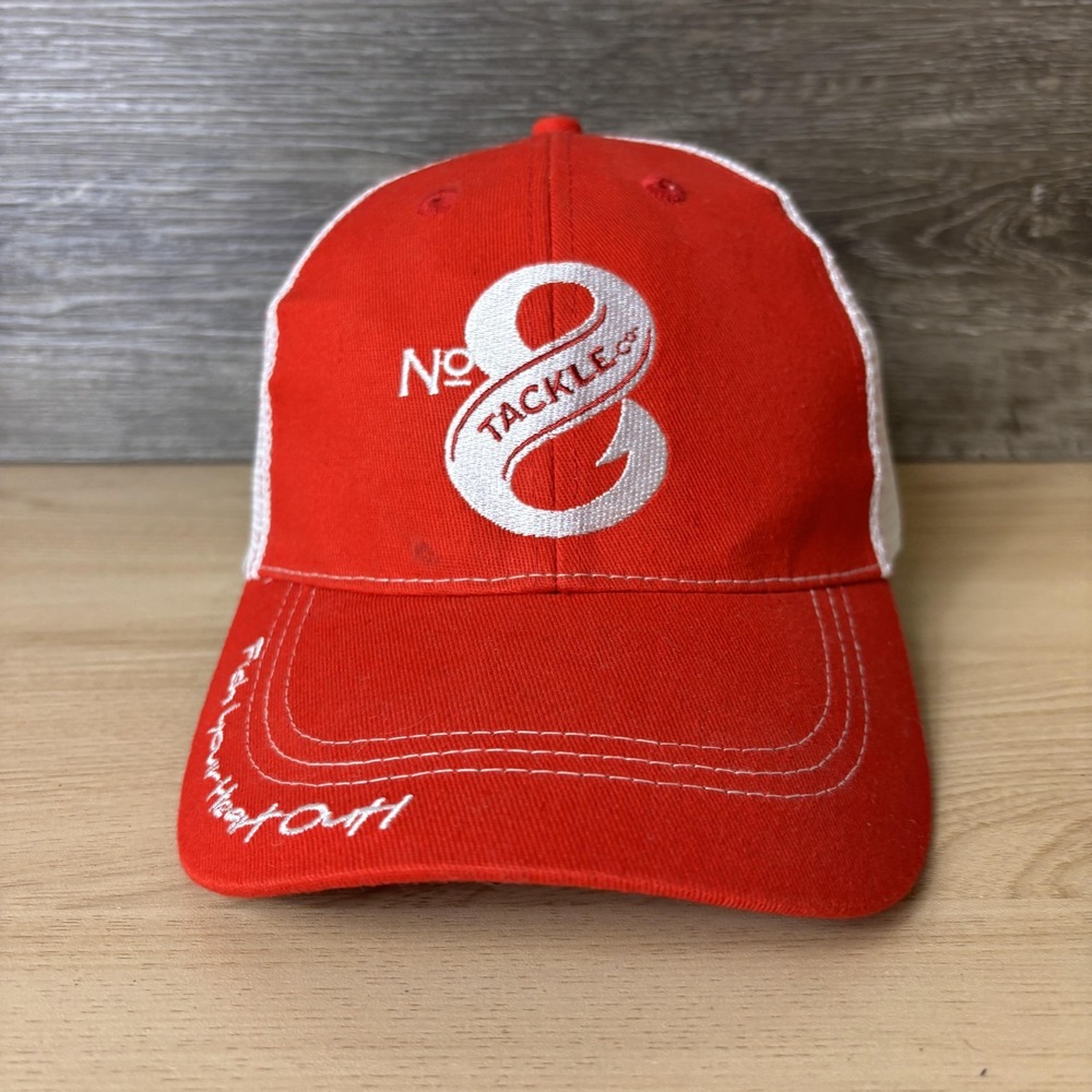 No. 8 Tackle Co. Hat Cap Strap Back Red White Trucker Embroidered Mens Fishing